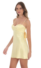 Satin Sweetheart Neck Dress in Yellow