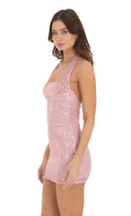 Sequin Halter Dress in Pink