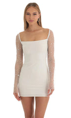 Sequin Long Sleeve Dress in White