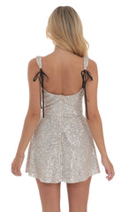 Silver Sequin A-line Dress in Tan