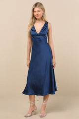 Incredible Love Navy Satin Cowl Back Midi Slip Dress