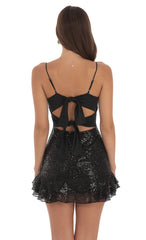 Sequin Ruffle Dress in Black