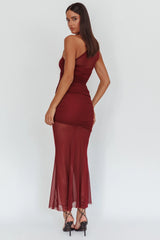 Verity One-Shoulder Sheer Maxi Dress Wine