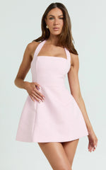 Dante Mini Dress Halter Neck Tie Tulip Skirt Dress in Pink