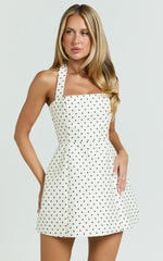 Dante Mini Dress Halter Neck Tie Tulip Skirt Dress in White Polkadot