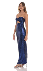 Sequin Twist Cutout Maxi Dress in Navy