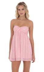 Sequin Babydoll Dress in Pink