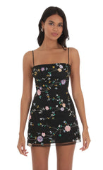 Floral Sequin Dress In Black