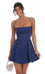 Jacquard Fit and Flare Dress in Navy