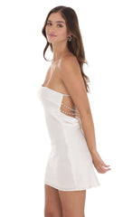 Satin Pearl Open Back Dress in White
