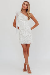 Camil One Shoulder Bow Mini Dress White