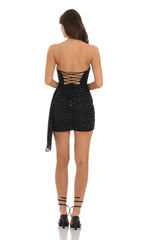 Strapless Sequin Tassel Corset Dress in Black