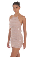 Sequin Ruffle Halter Bodycon Dress in Mauve
