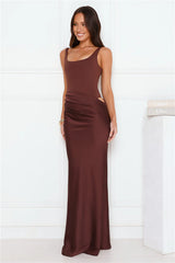 Effortlessly Yours Satin Maxi Dress Chocolate