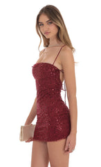 Sequin Ruffle Mini Dress in Burgundy