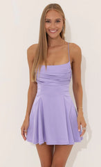 Draped A-Line Dress in Purple