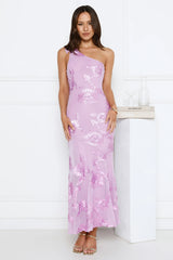 Glossy Girl One Shoulder Mesh Maxi Dress