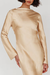 Lavera Open Back Long Sleeve Dress Beige