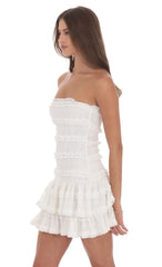 Strapless Lace Ruffle Dress in White
