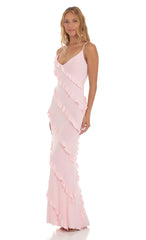 Ruffle Maxi Dress in Pink