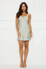Flirtation Mode Satin Mini Dress Sage