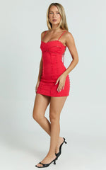 Sweetheart Tie Back Scallop Detail Dress in Red  Showpo Exclusive