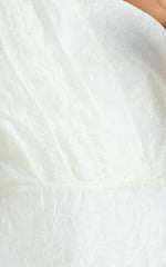 Nadette Midi Dress One Shoulder Pleated Tiered Dress in White