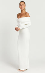 Rani Maxi Dress Off Shoulder Long Sleeve Bodycon Dress in Off White